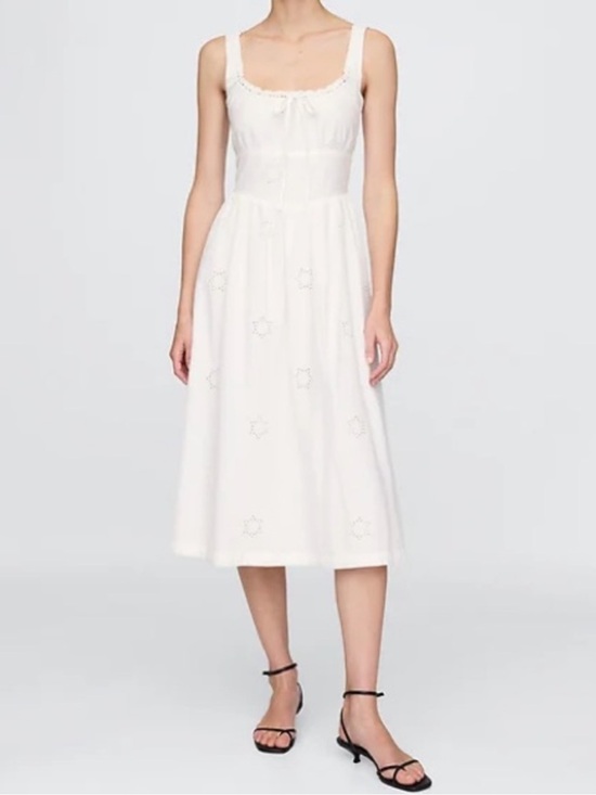GAP Dresses & Skirts - GAP White Eyelet Spaghetti Strap Midi Dress Size Small